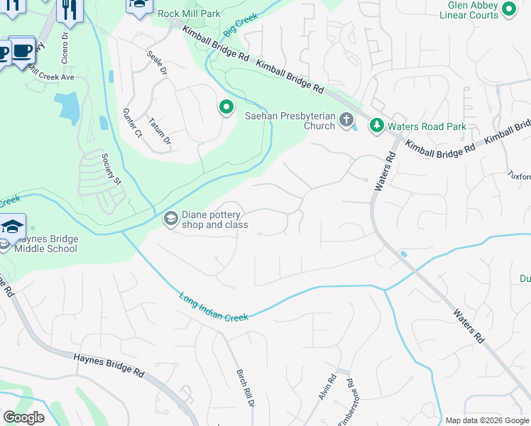 map of restaurants, bars, coffee shops, grocery stores, and more near 8320 High Hampton Chase in Alpharetta