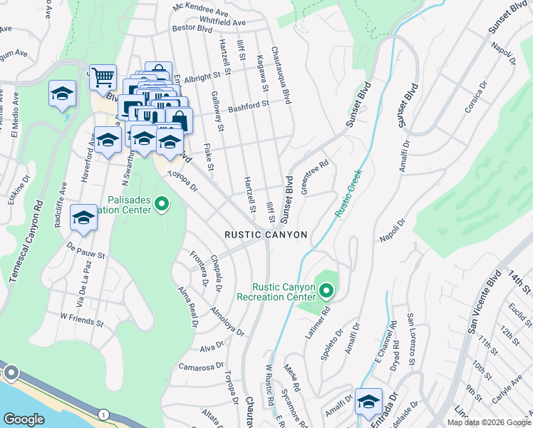 map of restaurants, bars, coffee shops, grocery stores, and more near 731 Iliff Street in Los Angeles