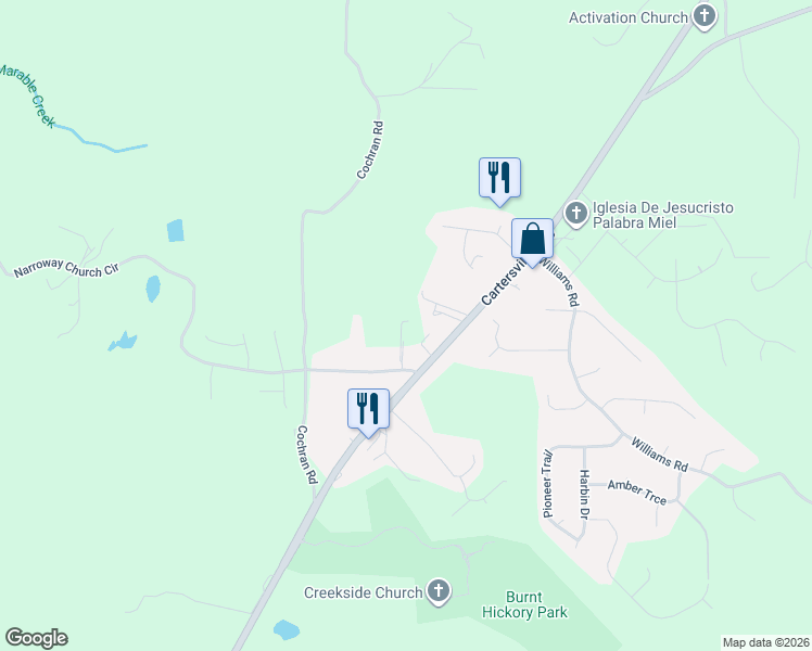 map of restaurants, bars, coffee shops, grocery stores, and more near 3575 Narroway Church Circle in Dallas