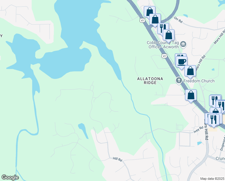 map of restaurants, bars, coffee shops, grocery stores, and more near 5336 Saville Drive Northwest in Acworth