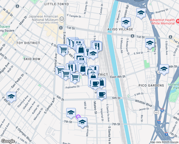 map of restaurants, bars, coffee shops, grocery stores, and more near in Los Angeles