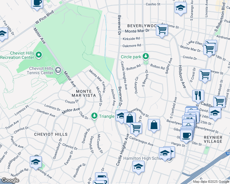 map of restaurants, bars, coffee shops, grocery stores, and more near 2678 Anchor Avenue in Los Angeles