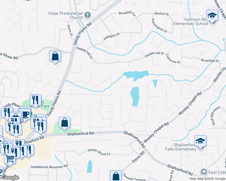 map of restaurants, bars, coffee shops, grocery stores, and more near 3790 Creek Hollow Way in Marietta