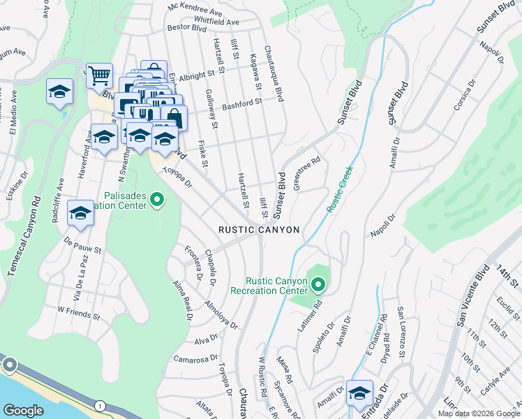 map of restaurants, bars, coffee shops, grocery stores, and more near 731 Iliff Street in Los Angeles