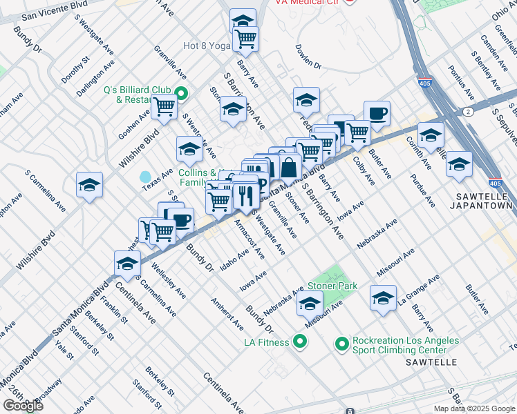 map of restaurants, bars, coffee shops, grocery stores, and more near 1515 Granville Avenue in Los Angeles