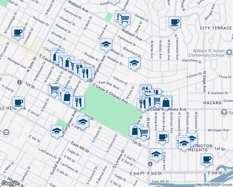 map of restaurants, bars, coffee shops, grocery stores, and more near 3149 East Cesar E Chavez Avenue in Los Angeles