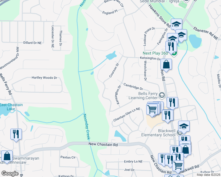 map of restaurants, bars, coffee shops, grocery stores, and more near 499 Fouse Court in Marietta