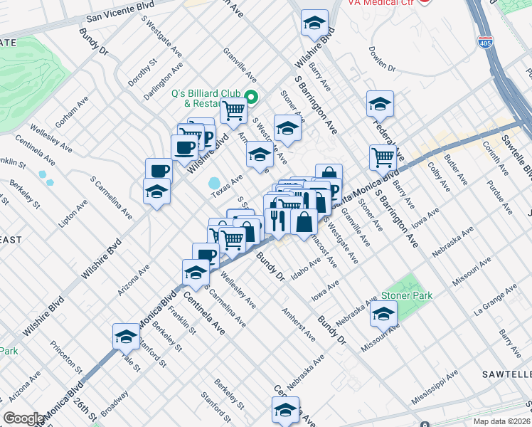 map of restaurants, bars, coffee shops, grocery stores, and more near 1433 Brockton Avenue in Los Angeles
