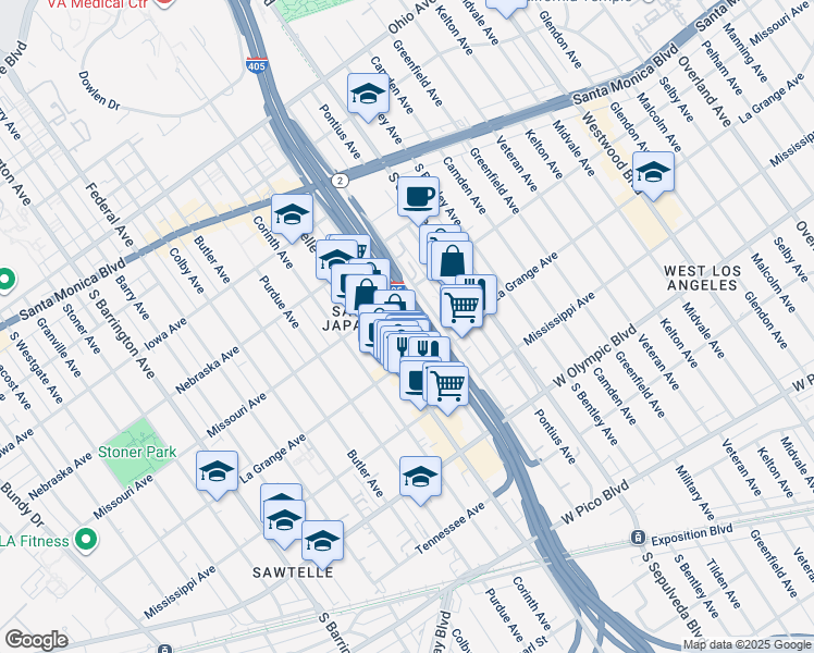map of restaurants, bars, coffee shops, grocery stores, and more near 1939 Beloit Avenue in Los Angeles