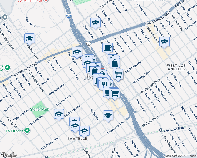 map of restaurants, bars, coffee shops, grocery stores, and more near in Los Angeles