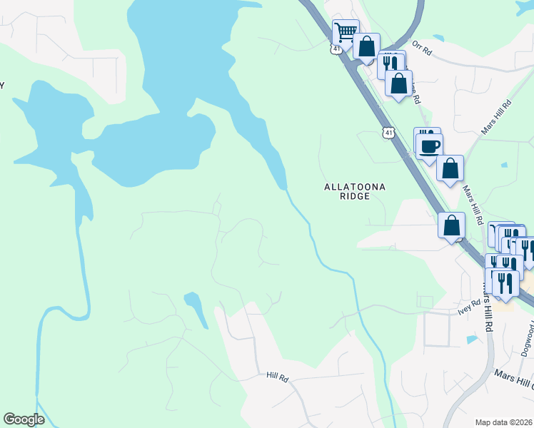 map of restaurants, bars, coffee shops, grocery stores, and more near 5336 Saville Drive Northwest in Acworth
