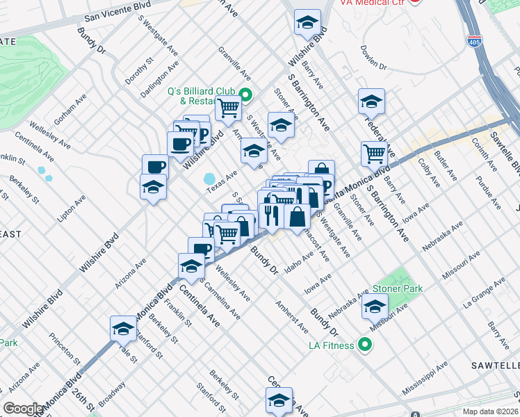 map of restaurants, bars, coffee shops, grocery stores, and more near 1433 Brockton Avenue in Los Angeles