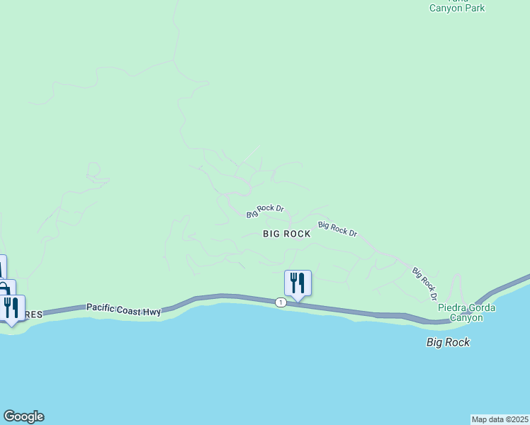 map of restaurants, bars, coffee shops, grocery stores, and more near 20533 Little Rock Way in Malibu