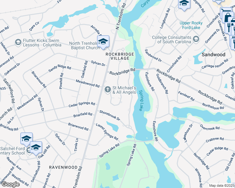 map of restaurants, bars, coffee shops, grocery stores, and more near 6467 Bridgewood Road in Columbia