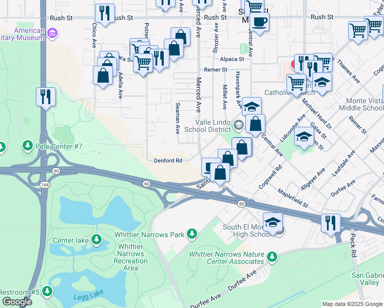 map of restaurants, bars, coffee shops, grocery stores, and more near 1201 Lerma Road in El Monte