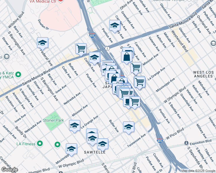 map of restaurants, bars, coffee shops, grocery stores, and more near 1854 Corinth Avenue in Los Angeles