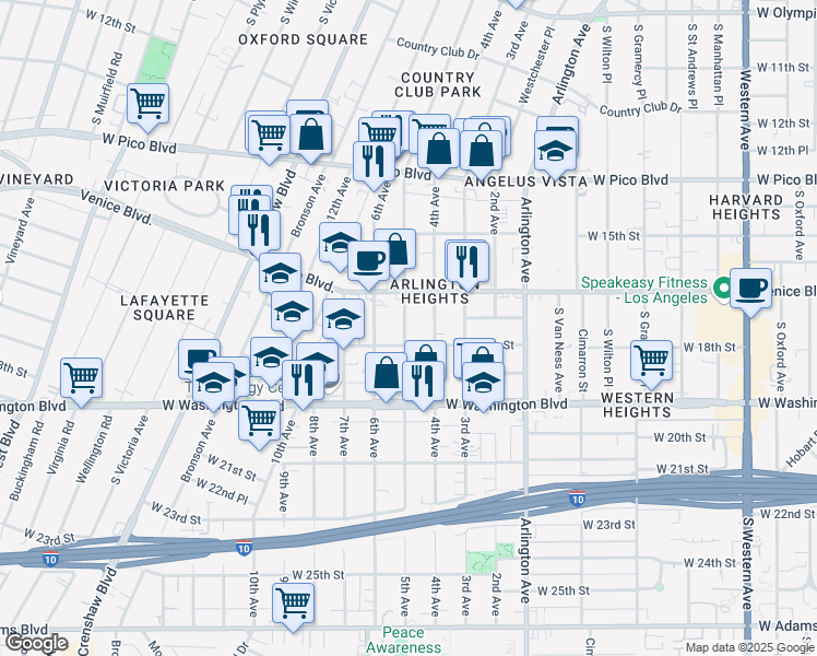 map of restaurants, bars, coffee shops, grocery stores, and more near 1644 5th Avenue in Los Angeles