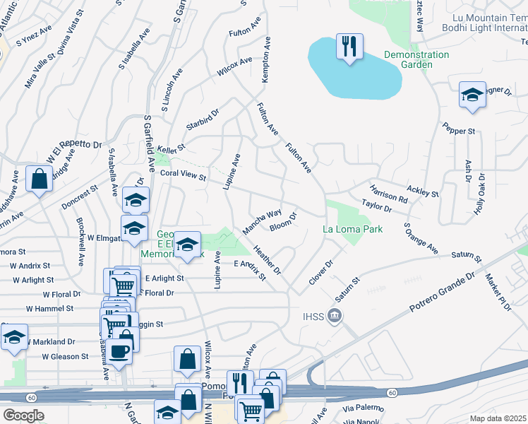 map of restaurants, bars, coffee shops, grocery stores, and more near 1969 Mancha Way in Monterey Park