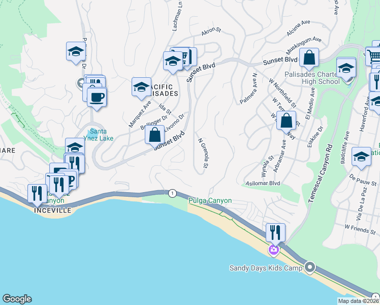 map of restaurants, bars, coffee shops, grocery stores, and more near 353 North Las Casas Avenue in Los Angeles