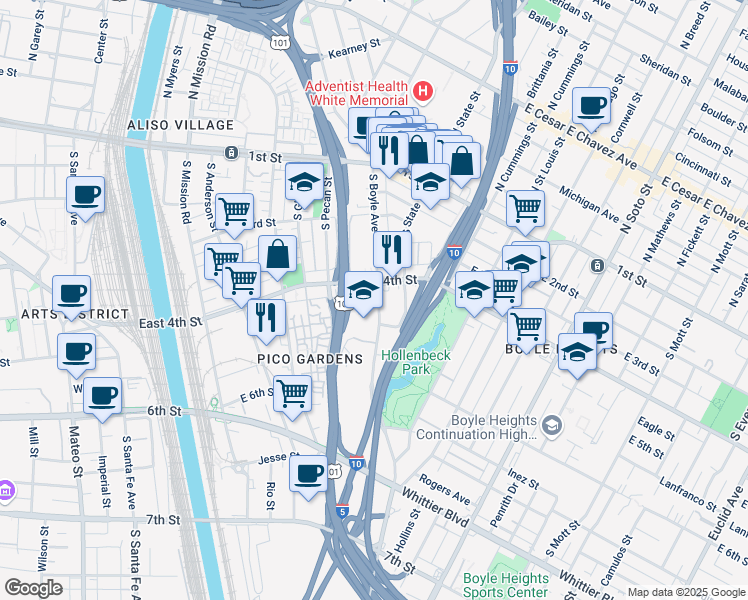 map of restaurants, bars, coffee shops, grocery stores, and more near in Los Angeles