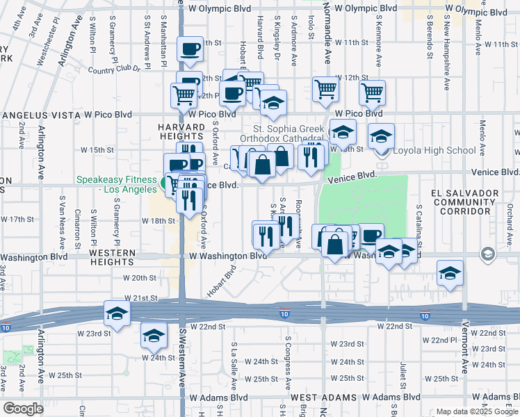 map of restaurants, bars, coffee shops, grocery stores, and more near in Los Angeles