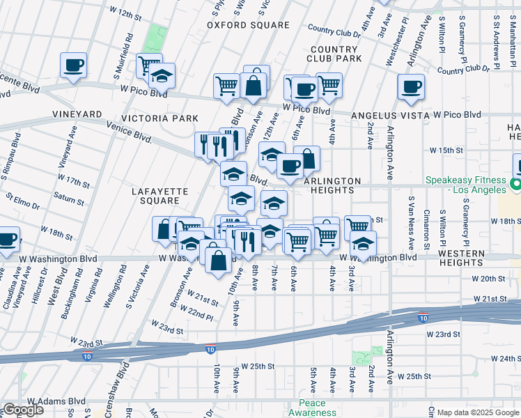 map of restaurants, bars, coffee shops, grocery stores, and more near 4011 West 17th Street in Los Angeles