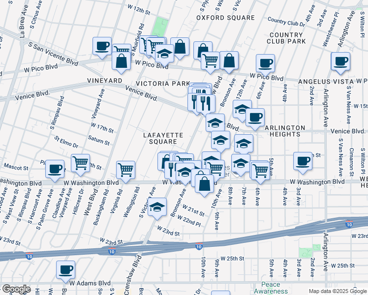 map of restaurants, bars, coffee shops, grocery stores, and more near 1690 West Saint Charles Place in Los Angeles