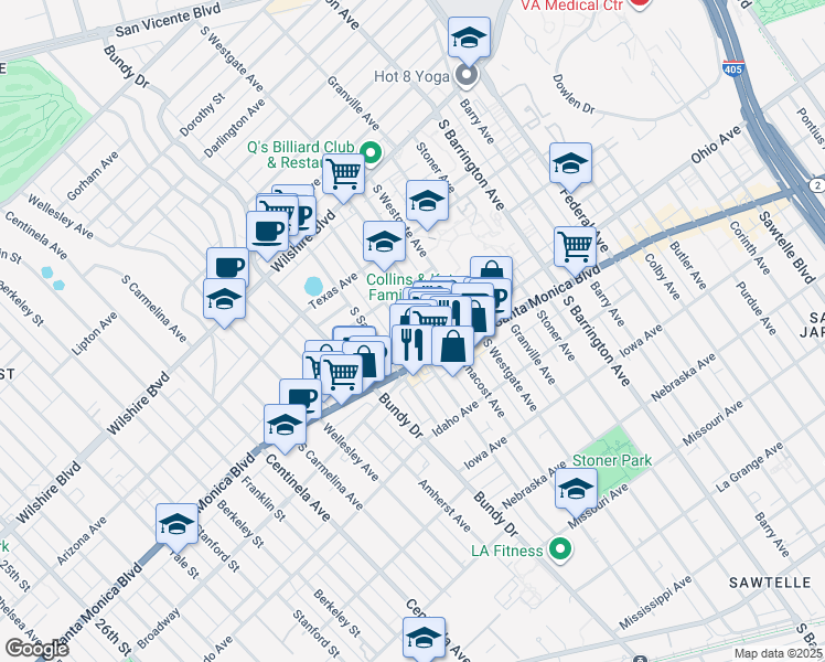map of restaurants, bars, coffee shops, grocery stores, and more near 1427 Brockton Avenue in Los Angeles