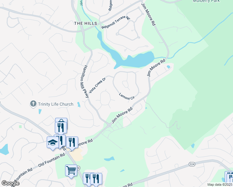 map of restaurants, bars, coffee shops, grocery stores, and more near 1175 Lamont Circle in Dacula