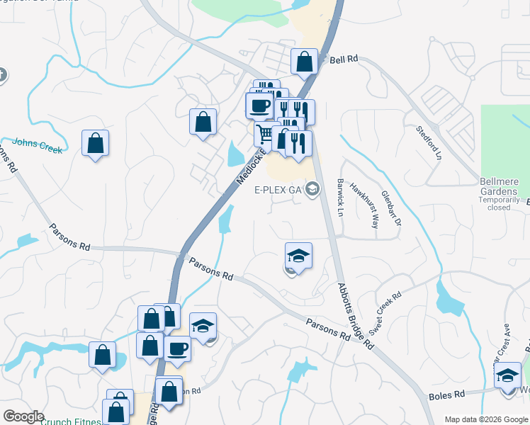 map of restaurants, bars, coffee shops, grocery stores, and more near 299 Gold Cove Lane in Duluth