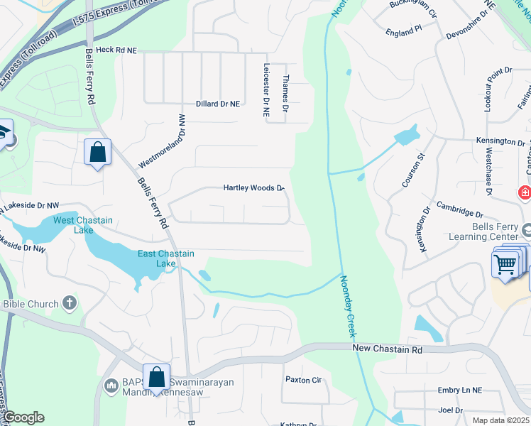 map of restaurants, bars, coffee shops, grocery stores, and more near 60 Jesica Way in Kennesaw