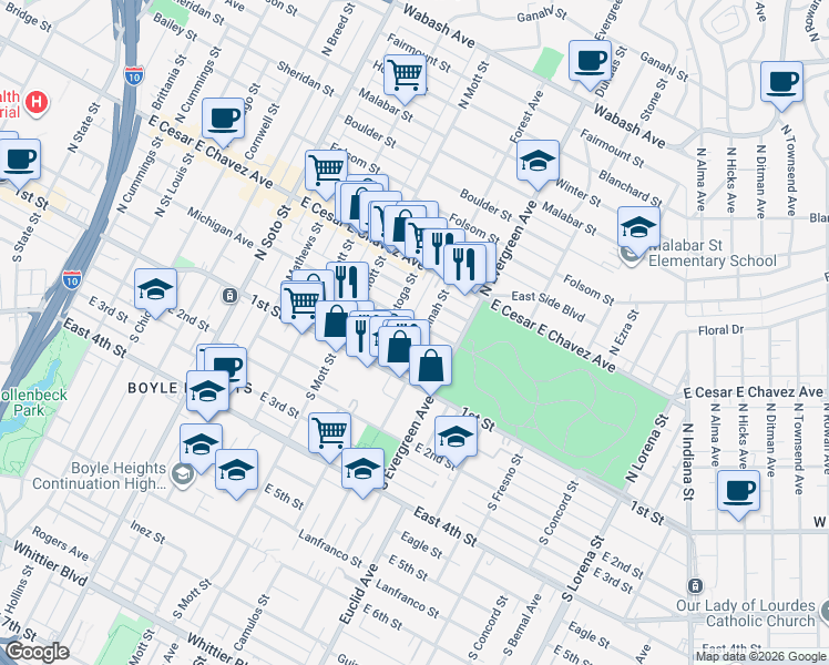 map of restaurants, bars, coffee shops, grocery stores, and more near 2826 Michigan Avenue in Los Angeles
