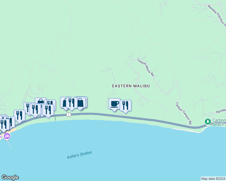 map of restaurants, bars, coffee shops, grocery stores, and more near 5024 Carbon Beach Terrace in Malibu