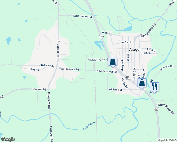 map of restaurants, bars, coffee shops, grocery stores, and more near 195 Prospect Road in Aragon