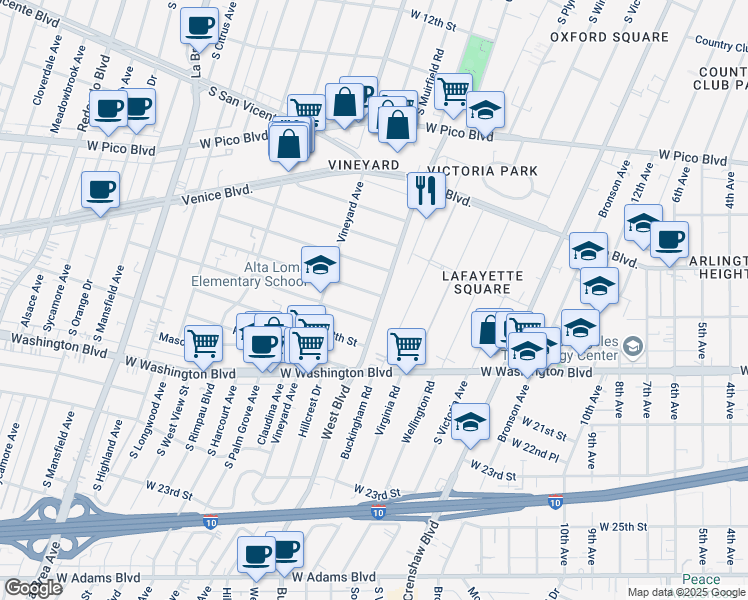 map of restaurants, bars, coffee shops, grocery stores, and more near 4508 Saturn Street in Los Angeles