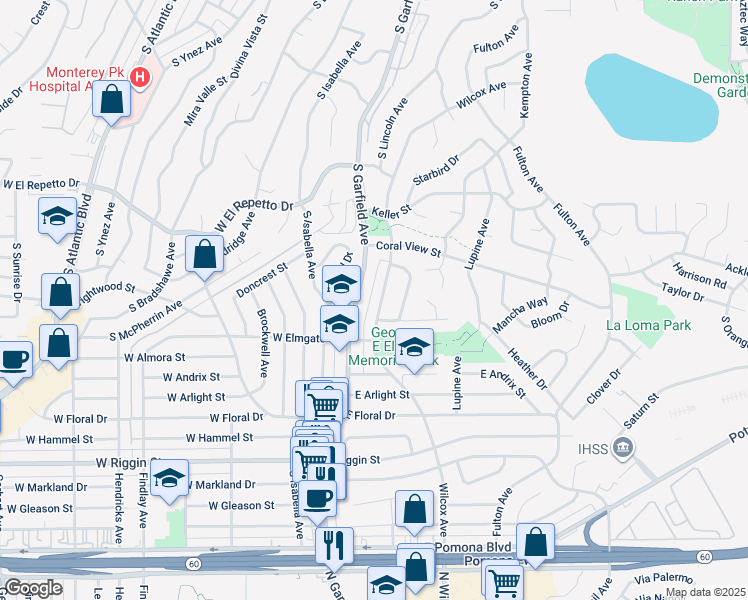 map of restaurants, bars, coffee shops, grocery stores, and more near 1889 Wilcox Avenue in Monterey Park