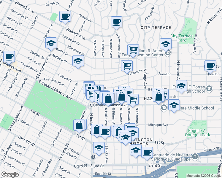 map of restaurants, bars, coffee shops, grocery stores, and more near 471 North Ditman Avenue in Los Angeles