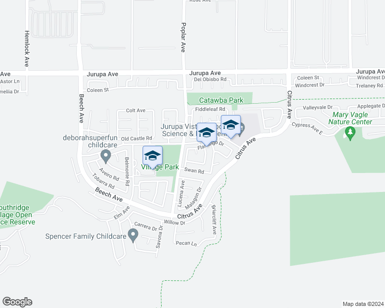 map of restaurants, bars, coffee shops, grocery stores, and more near 11622 Lark Court in Fontana
