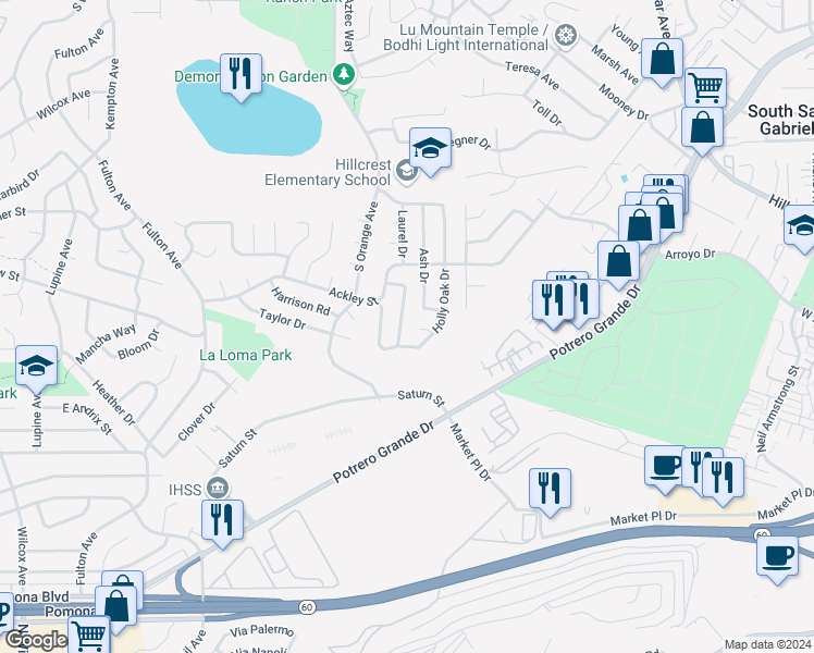 map of restaurants, bars, coffee shops, grocery stores, and more near 1974 Magnolia Drive in Monterey Park