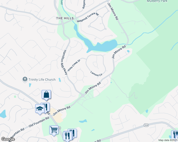map of restaurants, bars, coffee shops, grocery stores, and more near 1175 Lamont Circle in Dacula