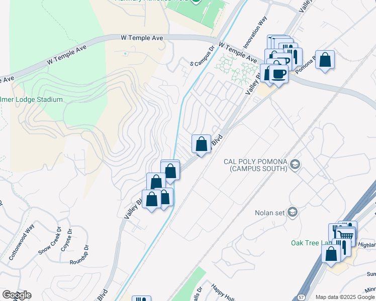 map of restaurants, bars, coffee shops, grocery stores, and more near 3825 Valley Boulevard in Walnut