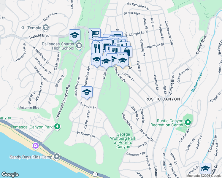 map of restaurants, bars, coffee shops, grocery stores, and more near 714 Patterson Place in Los Angeles