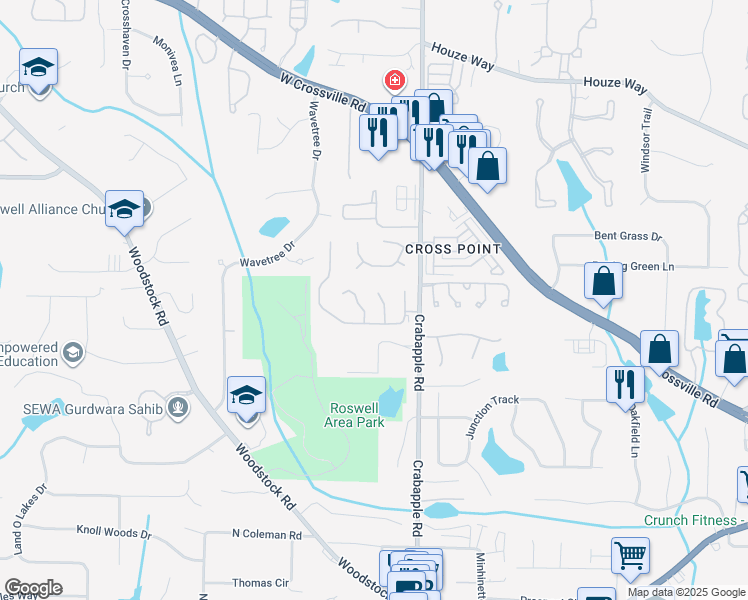 map of restaurants, bars, coffee shops, grocery stores, and more near 440 Renee Circle in Roswell