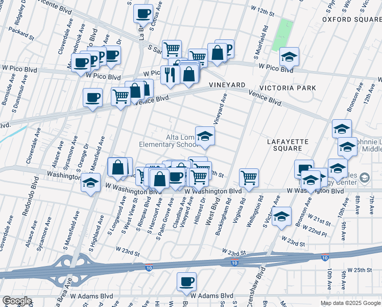 map of restaurants, bars, coffee shops, grocery stores, and more near 4624 Saint Elmo Drive in Los Angeles