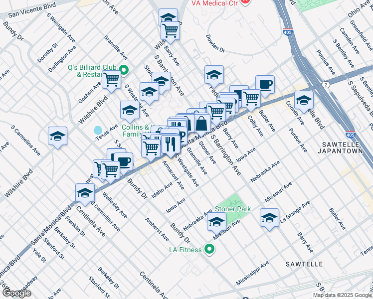map of restaurants, bars, coffee shops, grocery stores, and more near 1515 Granville Avenue in Los Angeles
