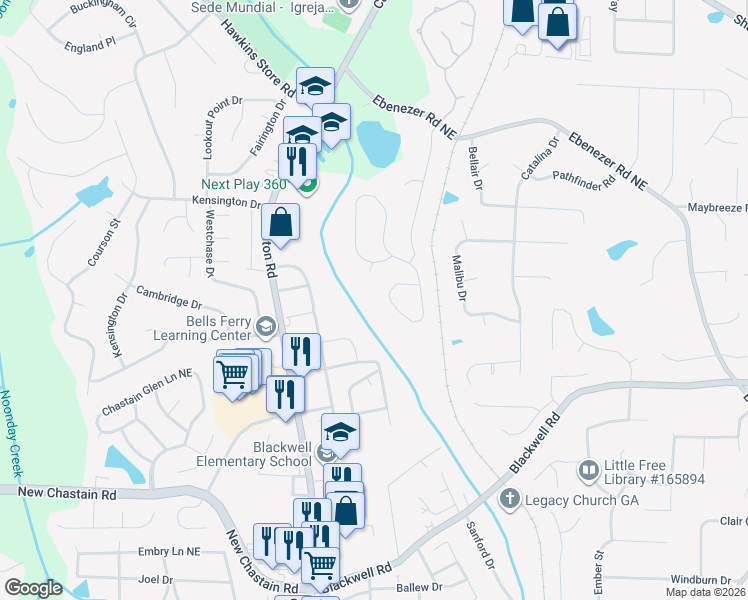 map of restaurants, bars, coffee shops, grocery stores, and more near 953 Old Farm Walk in Marietta