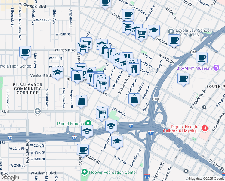 map of restaurants, bars, coffee shops, grocery stores, and more near 1436 Constance Street in Los Angeles