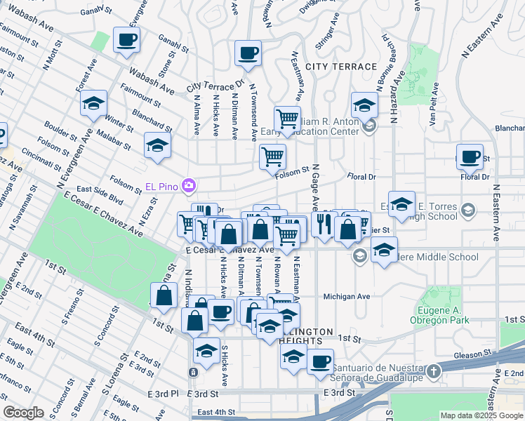 map of restaurants, bars, coffee shops, grocery stores, and more near 472 North Townsend Avenue in Los Angeles
