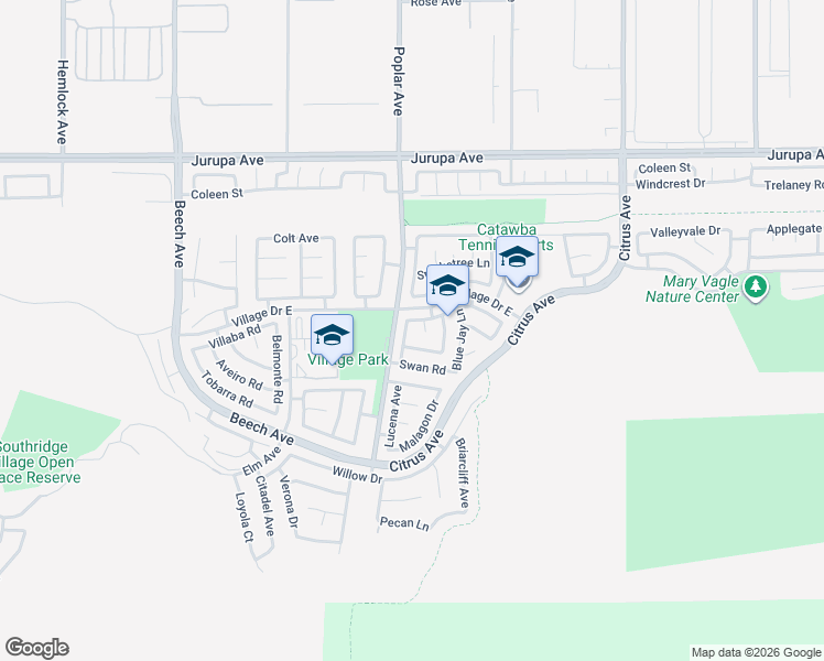 map of restaurants, bars, coffee shops, grocery stores, and more near 11622 Lark Court in Fontana