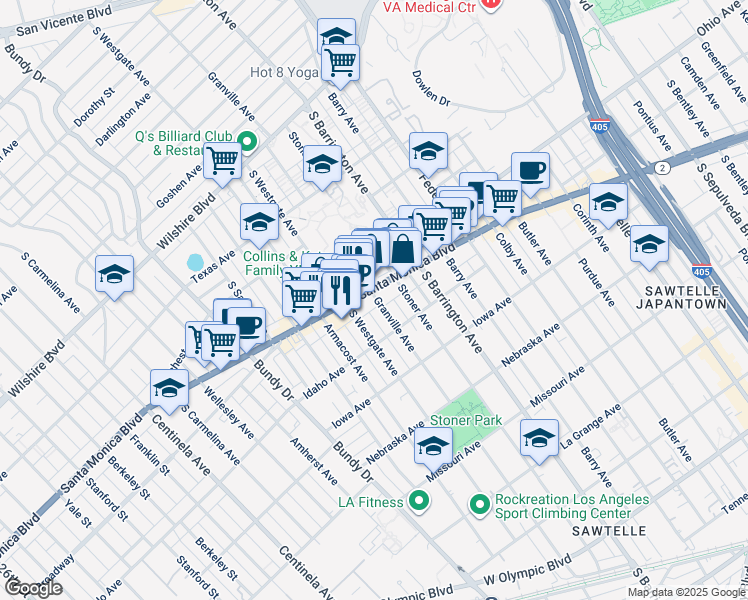 map of restaurants, bars, coffee shops, grocery stores, and more near 1515 Granville Avenue in Los Angeles